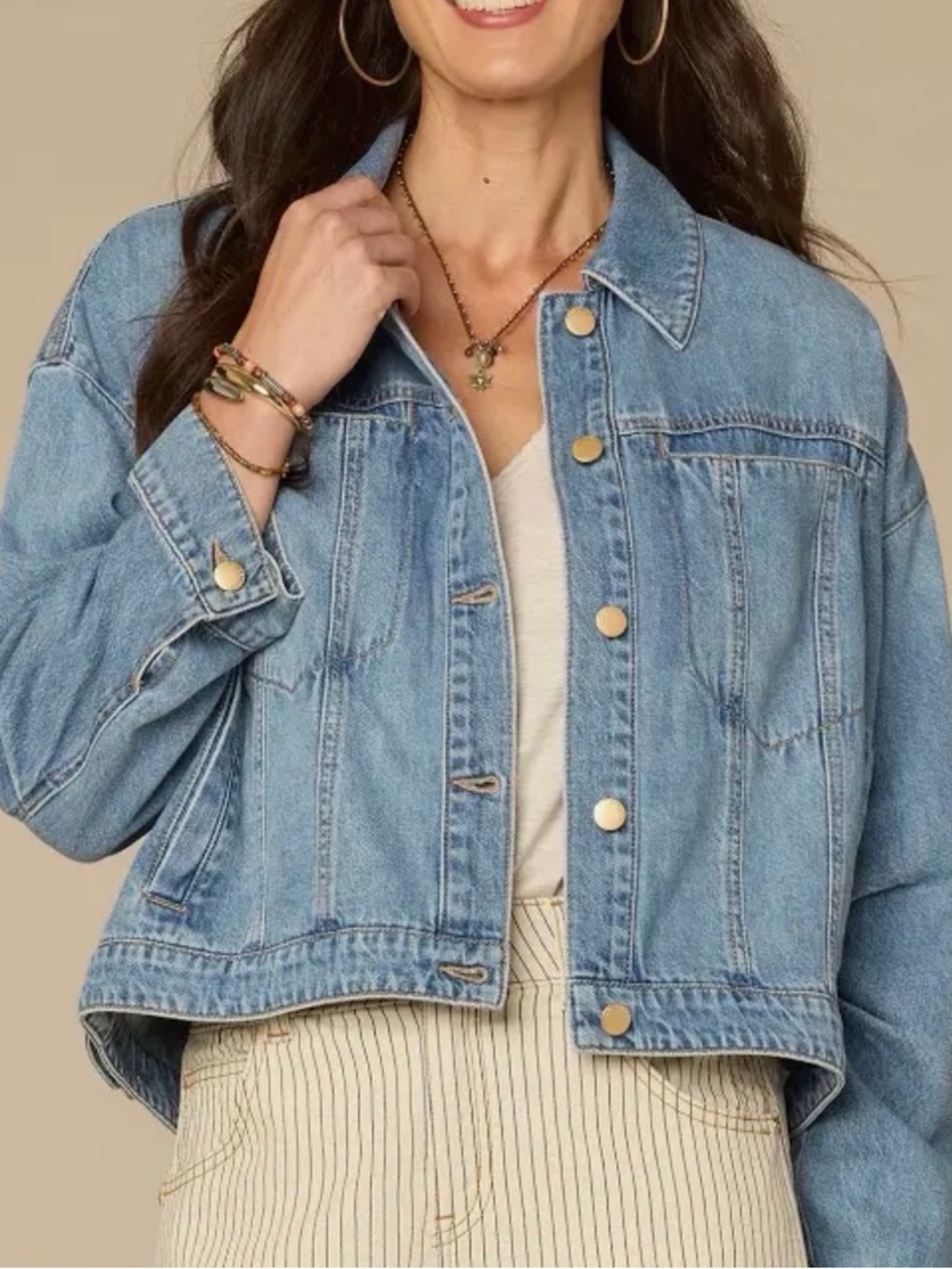 Democracy Light Blue Denim Jacket with Gold Buttons